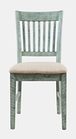 Krzesło tapicerowane turkusowo-miętowe shabby chic – drewno akacji, styl rustykalny