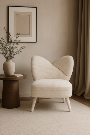Beżowy fotel wypoczynkowy boucle – styl retro