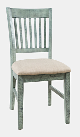Krzesło tapicerowane turkusowo-miętowe shabby chic – drewno akacji, styl rustykalny