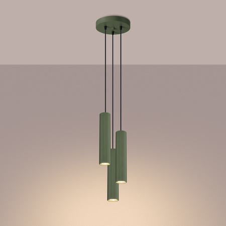 Lampa wisząca KARBON 3P zielona oliwka