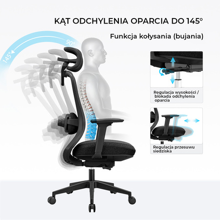 Fotel biurowy ergonomiczny ANGEL fizjO z funkcją masażu