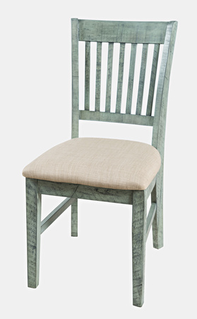 Krzesło tapicerowane turkusowo-miętowe shabby chic – drewno akacji, styl rustykalny