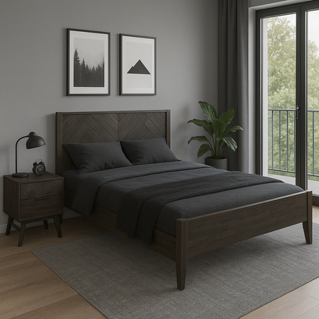 Stylowe łóżko 140 cm z drewna akacjowego z intarsją
