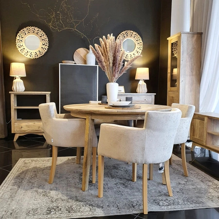 Stół drewniany okrągły z mango 120 cm – naturalny, minimalistyczny design