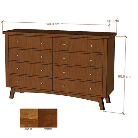 Komoda z litego drewna akacji indyjskiej 140 cm – jasny orzech
