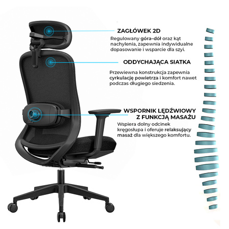 Fotel biurowy ergonomiczny ANGEL fizjO z funkcją masażu