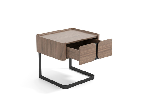 Szafka nocna z orzecha włoskiego z szufladą i czarną podstawą