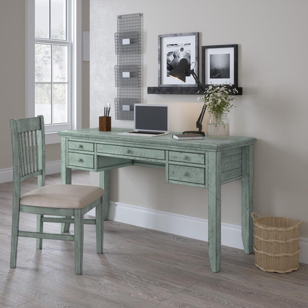 Krzesło tapicerowane turkusowo-miętowe shabby chic – drewno akacji, styl rustykalny