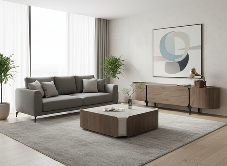 Stolik kawowy kaszmir i orzech włoski z metalową podstawą