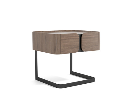 Szafka nocna z orzecha włoskiego z szufladą i czarną podstawą