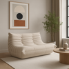 Sofa dwuosobowa- jasnobeżowa – nowoczesny design, pikowanie, tkanina aksamitna NUA