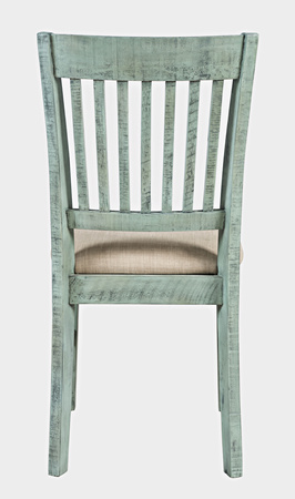 Krzesło tapicerowane turkusowo-miętowe shabby chic – drewno akacji, styl rustykalny