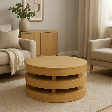 Stolik kawowy dębowy okrągły 91,5 cm – nowoczesny design z naturalnego drewna