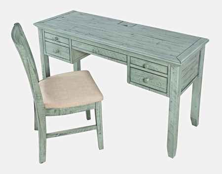 Krzesło tapicerowane turkusowo-miętowe shabby chic – drewno akacji, styl rustykalny