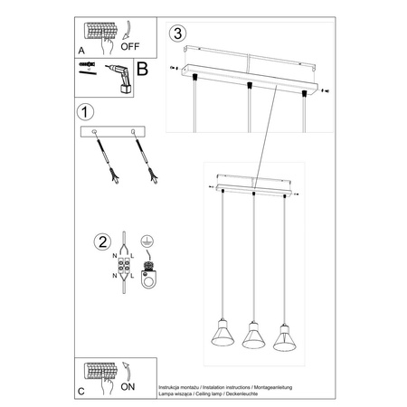 Lampa wisząca TALEJA 3 czarna [E27]