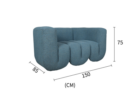 Sofa dwuosobowa tapicerowana - niebieski melanż- Nua
