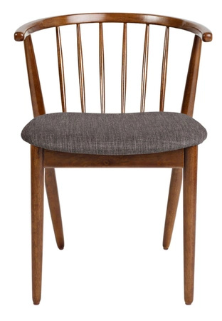 Drewniane krzesło mid-century z akacji, tapicerowane grafitową tkaniną