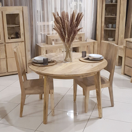 Stół drewniany okrągły z mango 120 cm – naturalny, minimalistyczny design