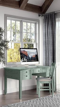 Krzesło tapicerowane turkusowo-miętowe shabby chic – drewno akacji, styl rustykalny