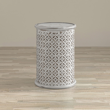 Okrągły ażurowy stolik kawowy biały- Antique White -  Avola