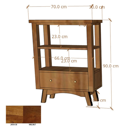 Konsola z litej akacji 70 cm – jasny orzech z szufladą i półką