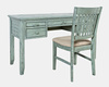 Krzesło tapicerowane turkusowo-miętowe shabby chic – drewno akacji, styl rustykalny
