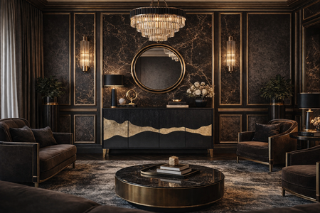 Elegancka komoda czarna ze złotymi akcentami - 150 cm