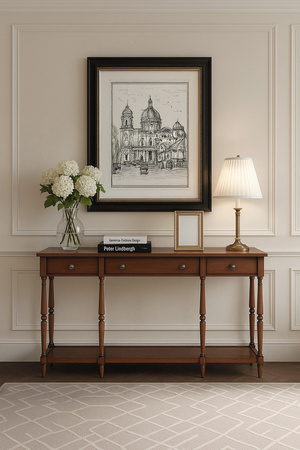 Konsola kolonialna do przedpokoju w kolorze mahoniowym