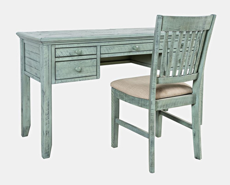 Krzesło tapicerowane turkusowo-miętowe shabby chic – drewno akacji, styl rustykalny