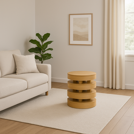 Okrągły stolik nowoczesny z litego drewna dębowego – geometryczna forma 56 cm