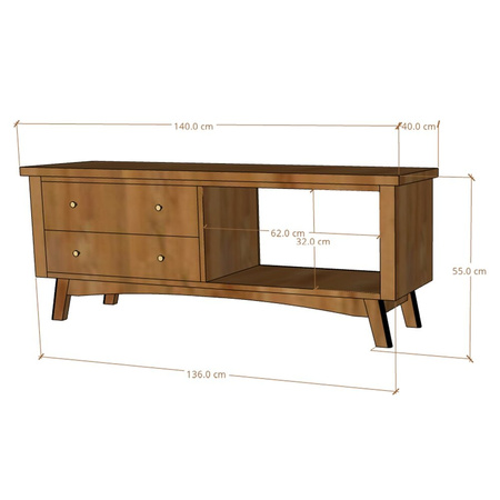Drewniana szafka RTV 140 cm z akacji indyjskiej – kolor WALNUT