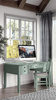 Krzesło tapicerowane turkusowo-miętowe shabby chic – drewno akacji, styl rustykalny
