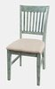 Krzesło tapicerowane turkusowo-miętowe shabby chic – drewno akacji, styl rustykalny