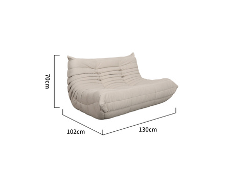 Sofa dwuosobowa- jasnobeżowa – nowoczesny design, pikowanie, tkanina aksamitna NUA