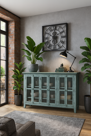 Drewniana komoda prowansalska przecierana z oszklonymi drzwiami - Avola