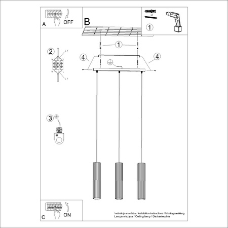 Lampa wisząca KARBON 3L ochra czerwona