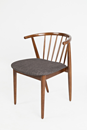 Drewniane krzesło mid-century z akacji, tapicerowane grafitową tkaniną