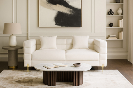 Elegancka dwuosobowa sofa boucle 160 cm NUA na złotych nóżkach