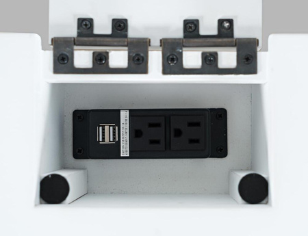 Sekretarzyk rustykalny biały z portem USB – małe biurko z szufladą i podnóżkiem