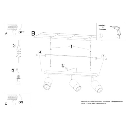 Plafon NERO 3 czarny/chrom