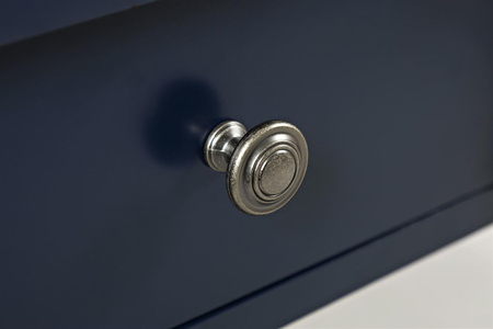 Ciemnogranatowa konsola w stylu Hampton z szufladami i półką