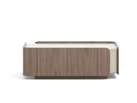 Stolik kawowy kaszmir i orzech włoski z metalową podstawą