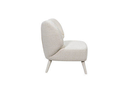 Beżowy fotel wypoczynkowy boucle – styl retro