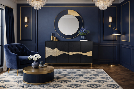 Elegancka komoda czarna ze złotymi akcentami - 150 cm