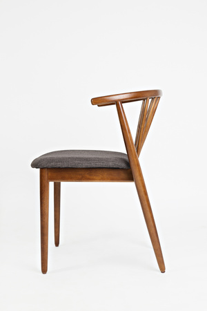 Drewniane krzesło mid-century z akacji, tapicerowane grafitową tkaniną