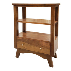 Konsola z litej akacji 70 cm – jasny orzech z szufladą i półką