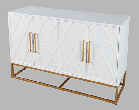 Biała komoda glamour, hamptons na metalowych nogach w kolorze złotym 127 cm