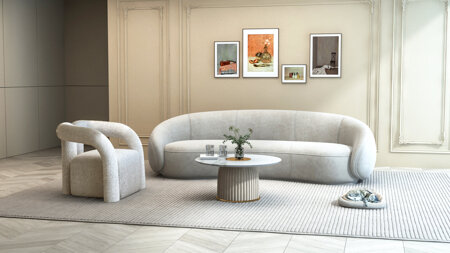 Sofa w stylu Art Deco w kolorze porcelanowego beżu- Nua